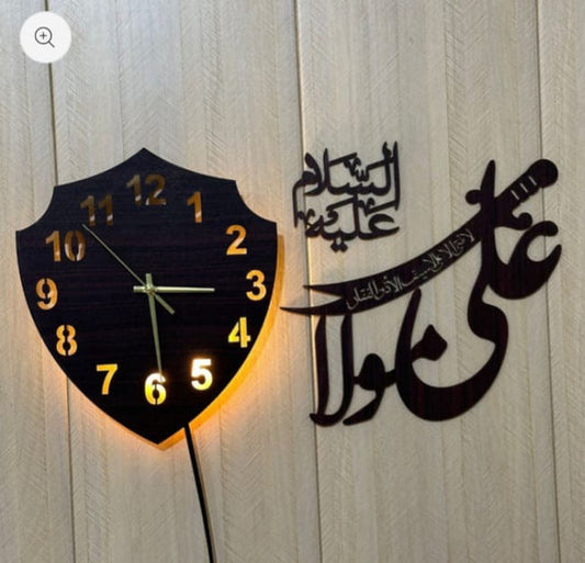 mola ali wooden wall clock with light